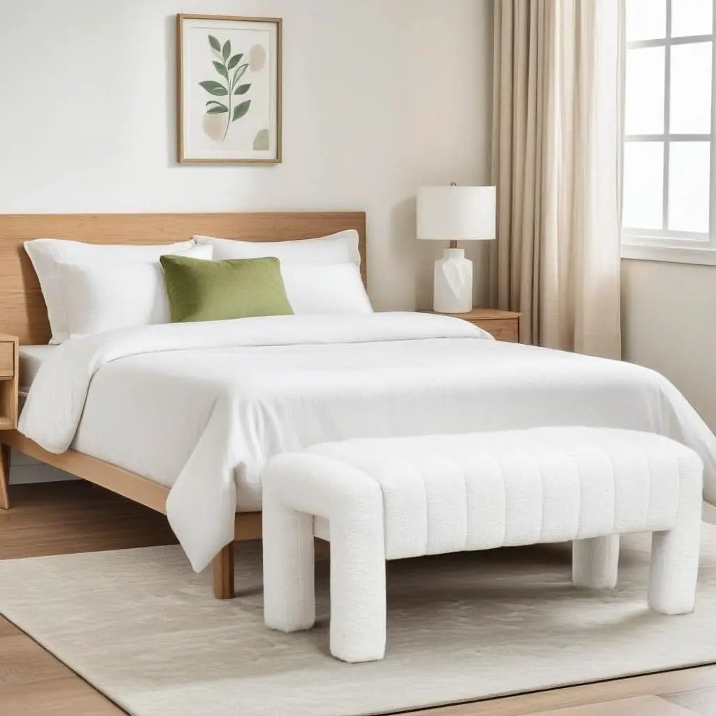 42.5 Inches Boucle Ottoman Bench Footrest Entryway from PriceLows™