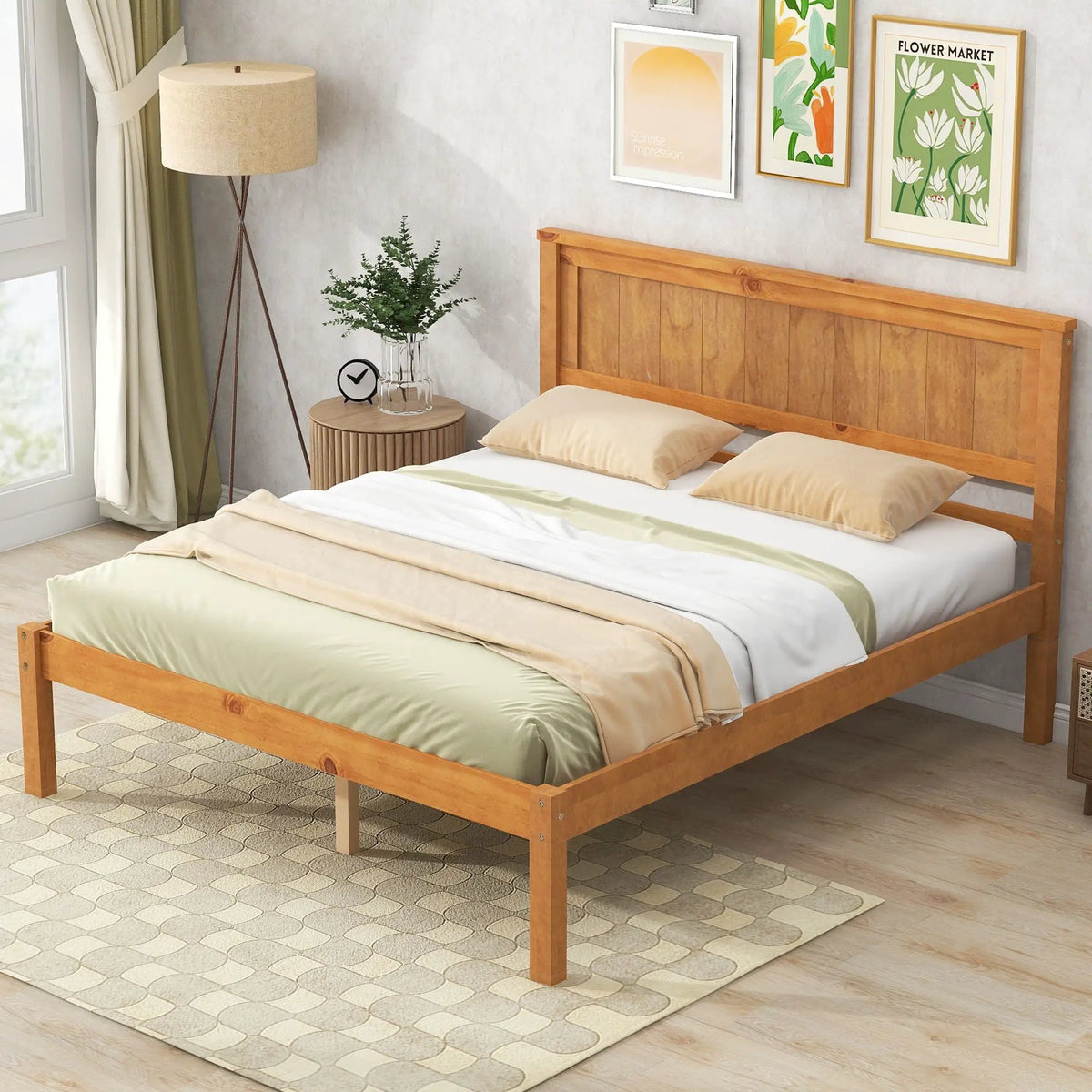 Platform Bed Frame With Headboard | Espresso Finish | Durable Pine Wood