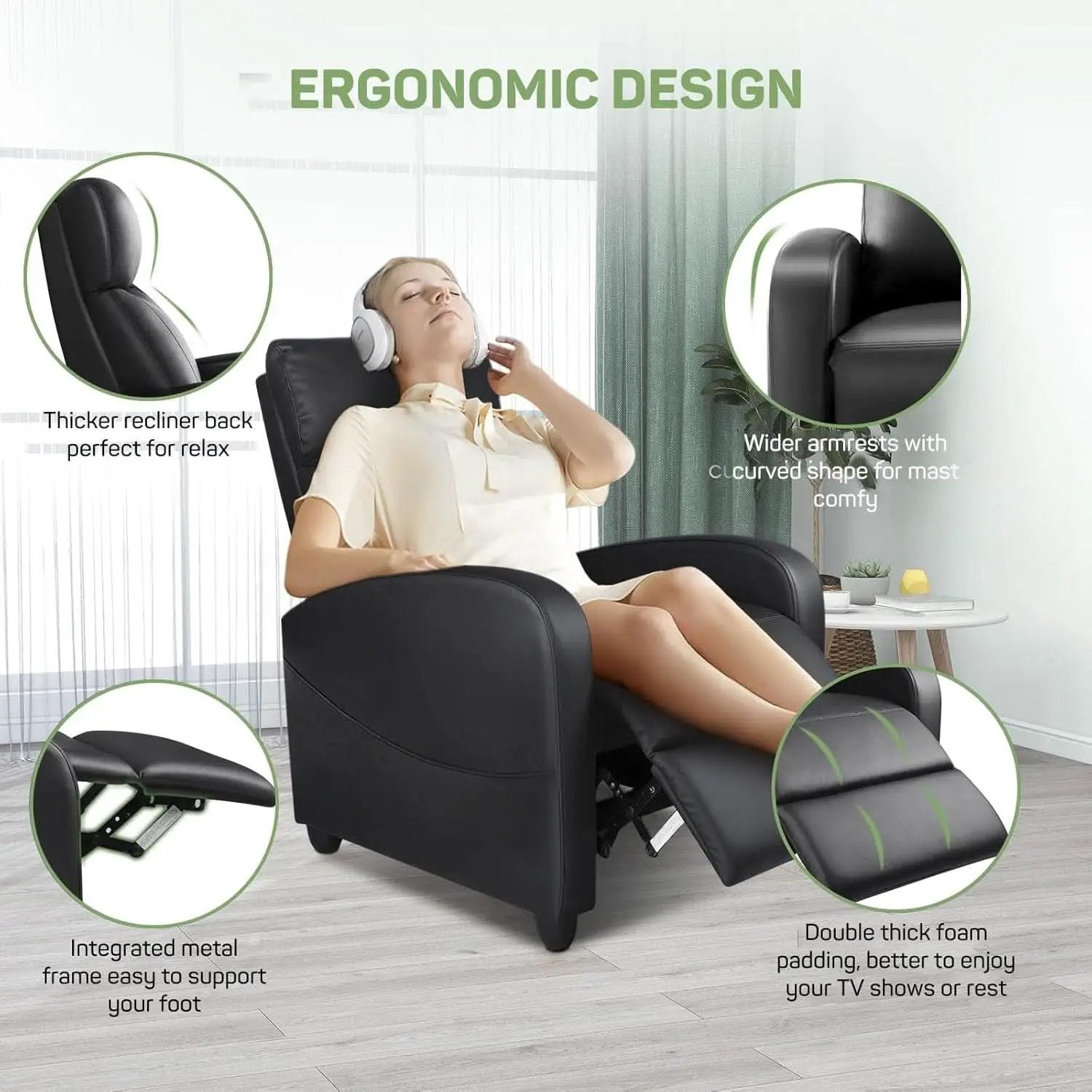 Compact Adjustable Massage Recliner Chair With Lumbar Support In PU Leather from PriceLows™