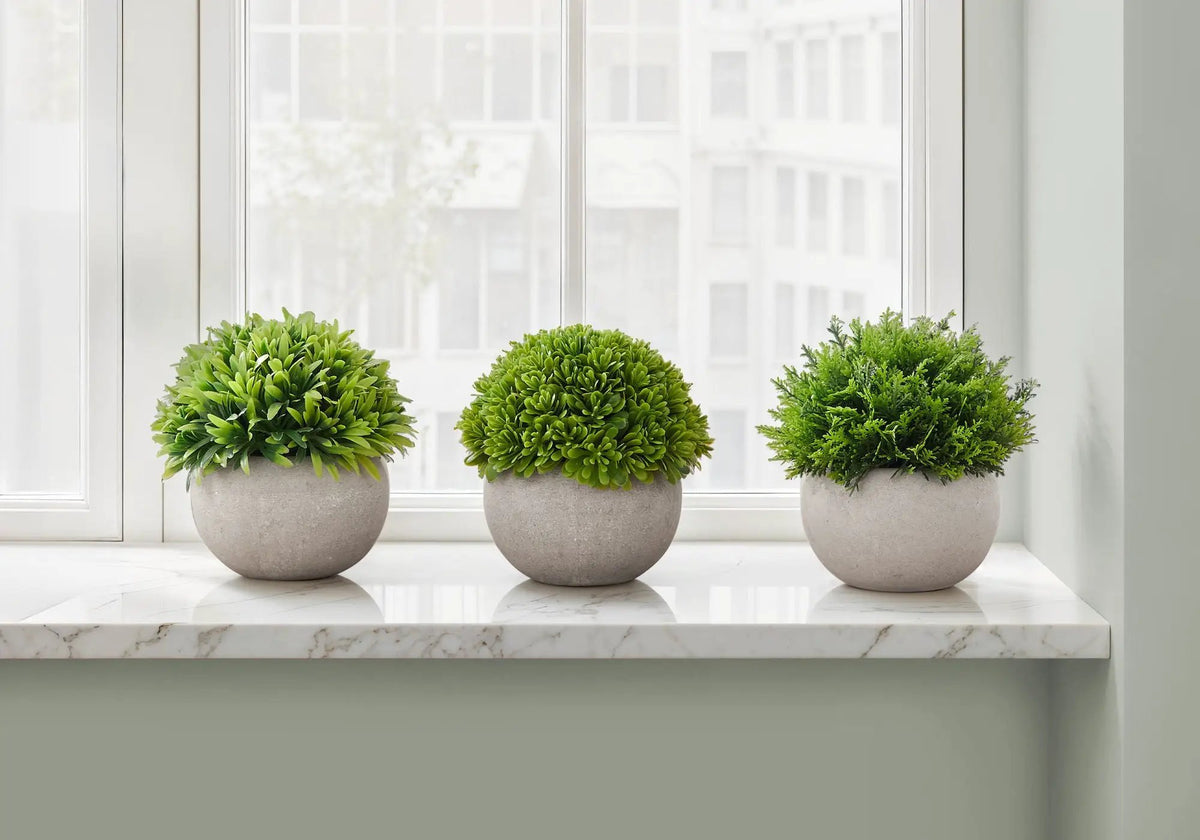 5 Inch Artificial Grass Plants | Set Of 3 | Indoor Faux Plant | Potted Table Decor