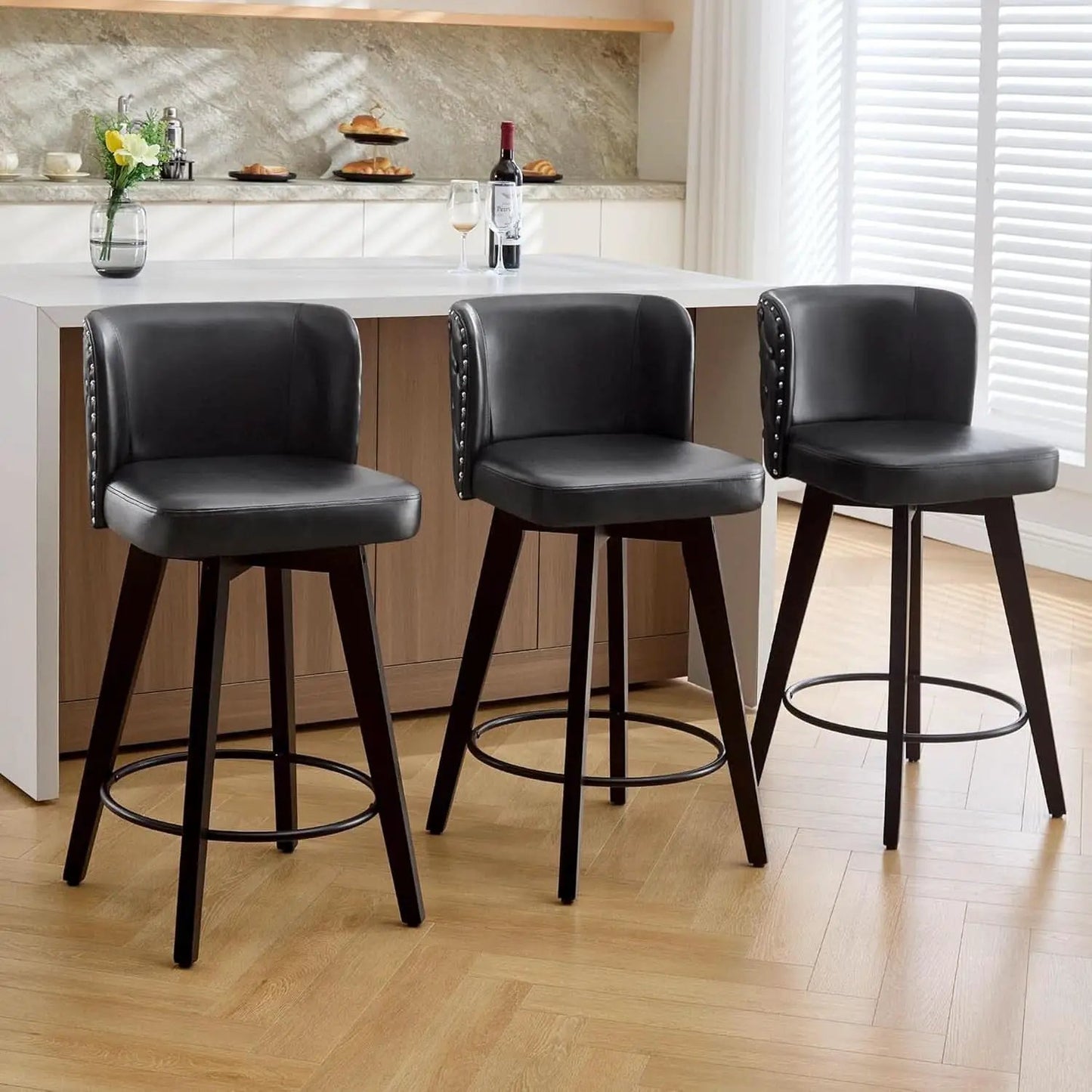 Swivel Bar Stool Set of Three with Faux Leather from PriceLows™