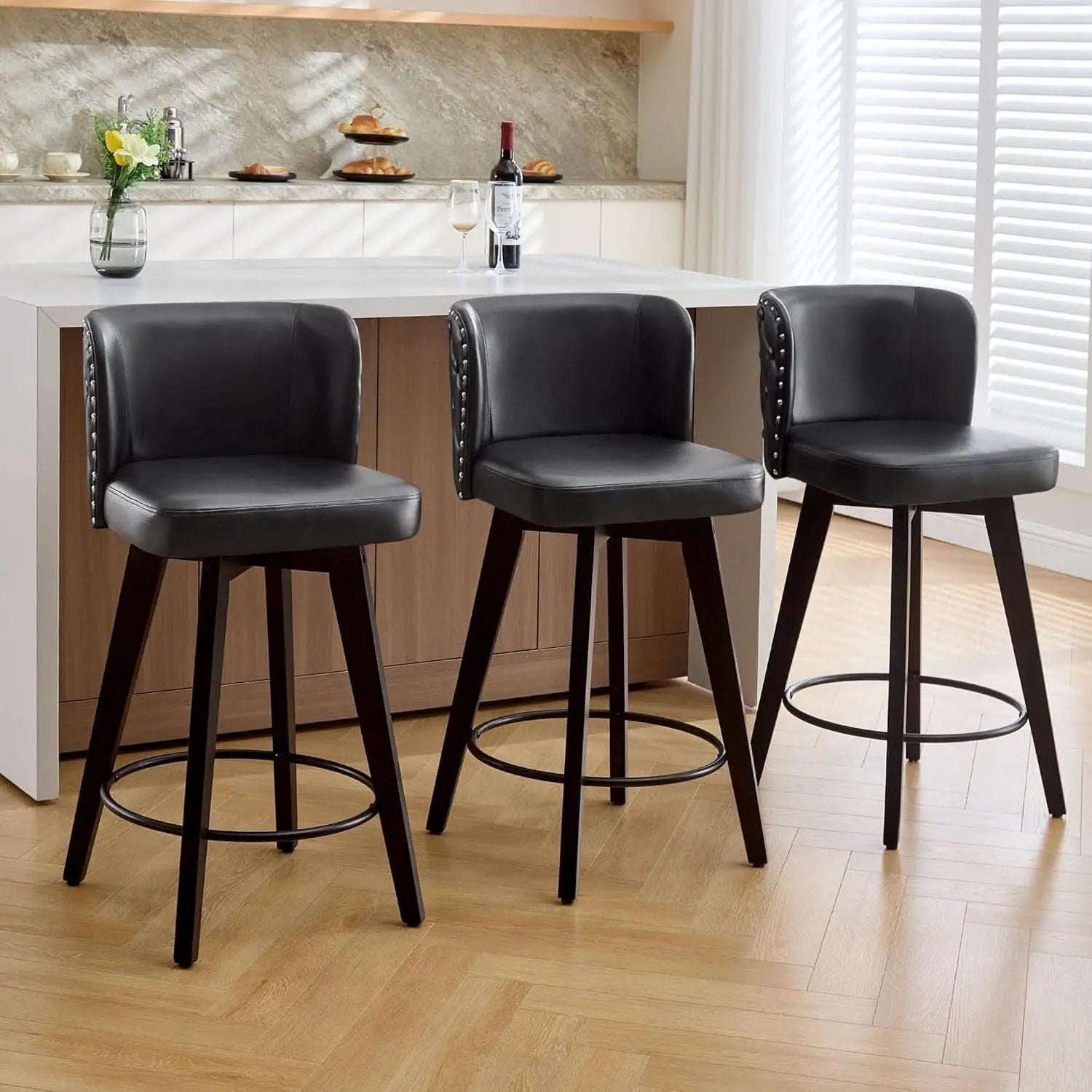 Swivel Bar Stool Set of Three with Faux Leather from PriceLows™