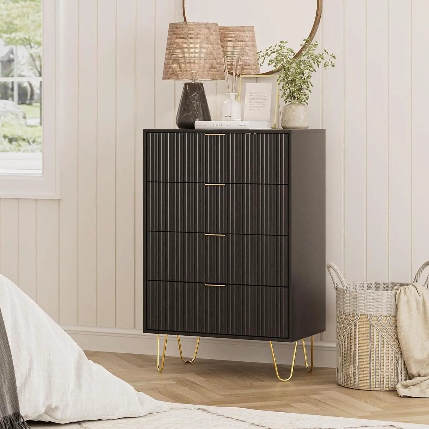 Four Drawer Dresser With Industrial Metal Legs Black from PriceLows™