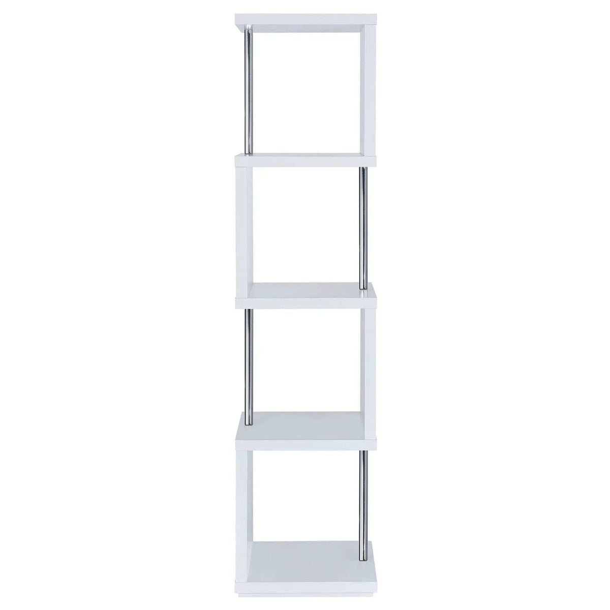 Baxter 67-inch 4-shelf Bookshelf White and Chrome Standard Bookcase | 15.5 x 15.5 x 66.5 in | Steel | Home Office