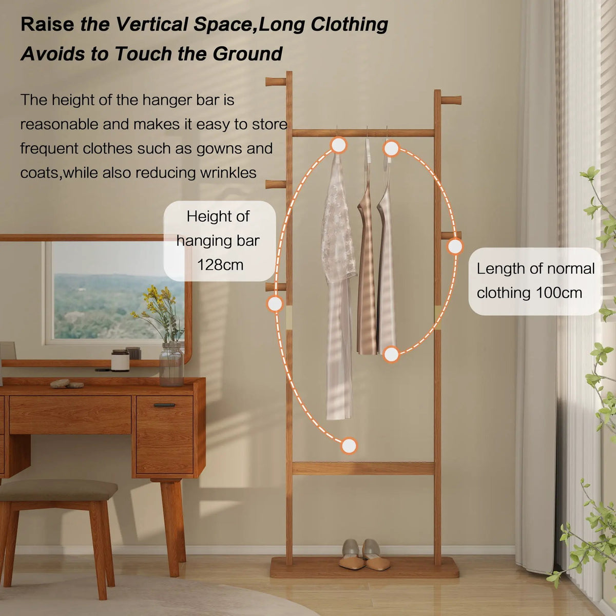 Solid Wood Hat Rack | Freestanding Coat Rack | Rubber Wood | 71 Inch Height