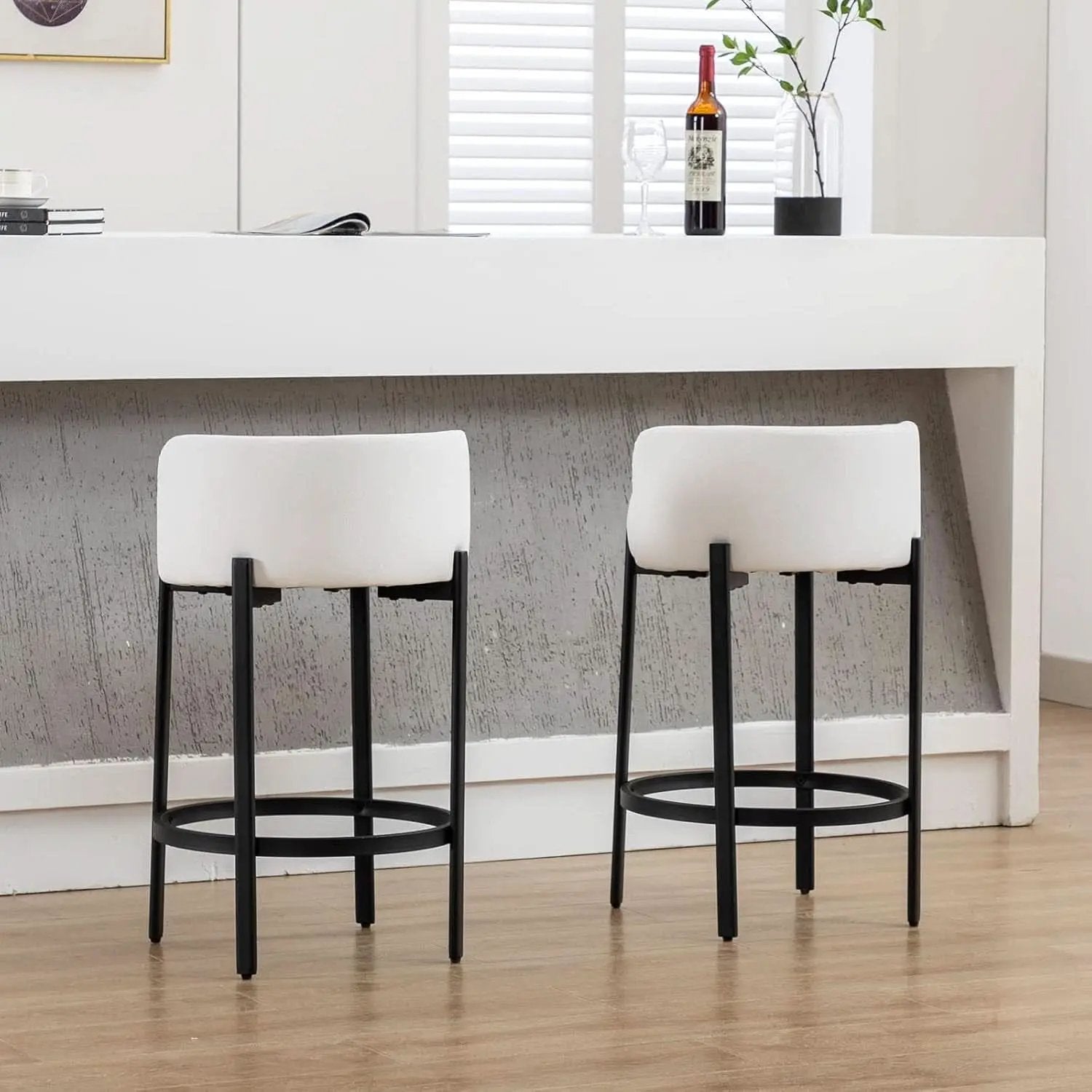 26 Inch Round Faux Leather Bar Stools Set Of 2 White from PriceLows™