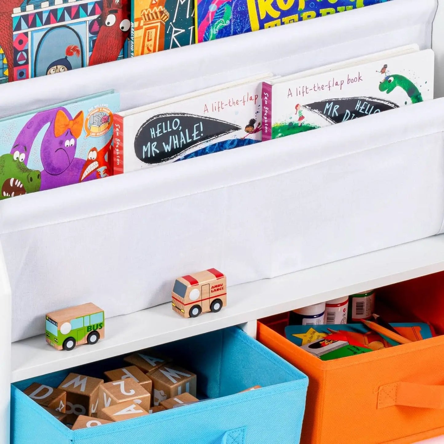 Kids Bookshelf With Storage Bins White Nursery Toddler from PriceLows™