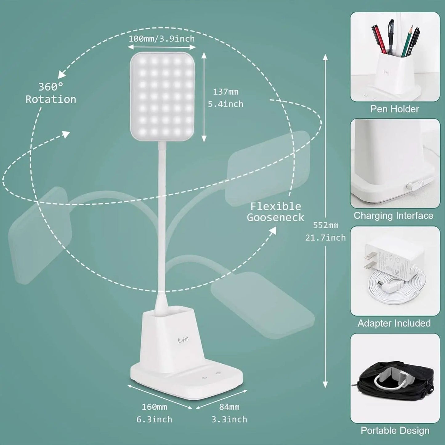 LED Desk Lamp With Wireless Charger White 800 Lumen from PriceLows™