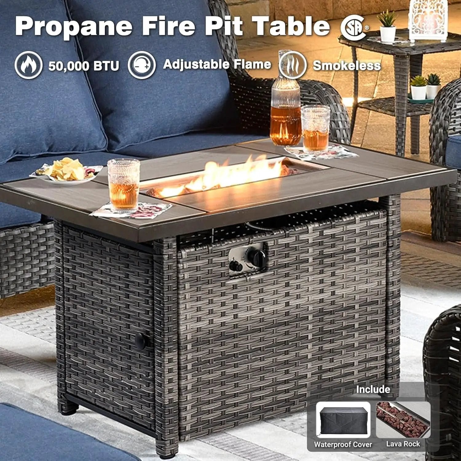 Seven Piece Outdoor Patio Furniture Set with Fire Pit from PriceLows™