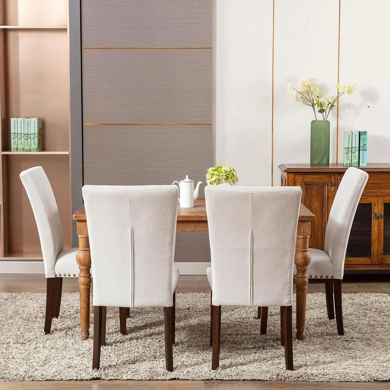Beige Linen Upholstered High Back Counterheight Chairs from PriceLows™
