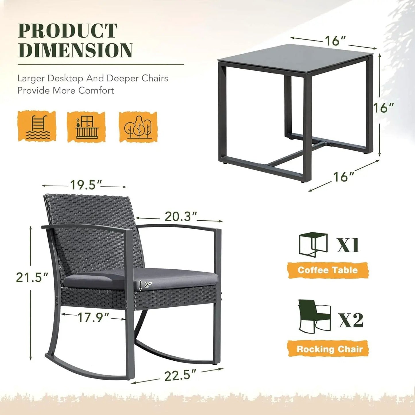 All Weather Outdoor Rocking Chair Set with Cushions from PriceLows™