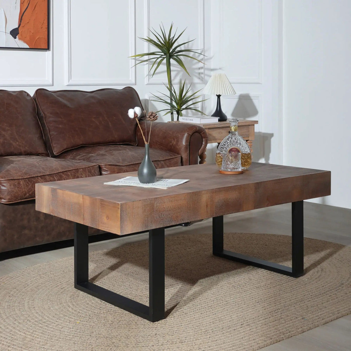 Rectangular Coffee Table With U-Shaped Legs Living Room Multi | 47.2 x 23.5 x 18 in | Engineered Wood & Metal | Living Room