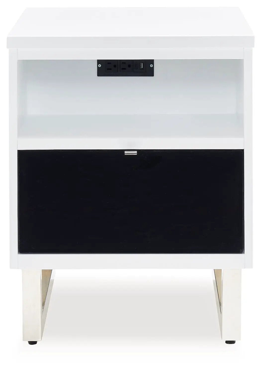 Chair Side End Table | USB Charging | Black Drawer | White Gloss Finish