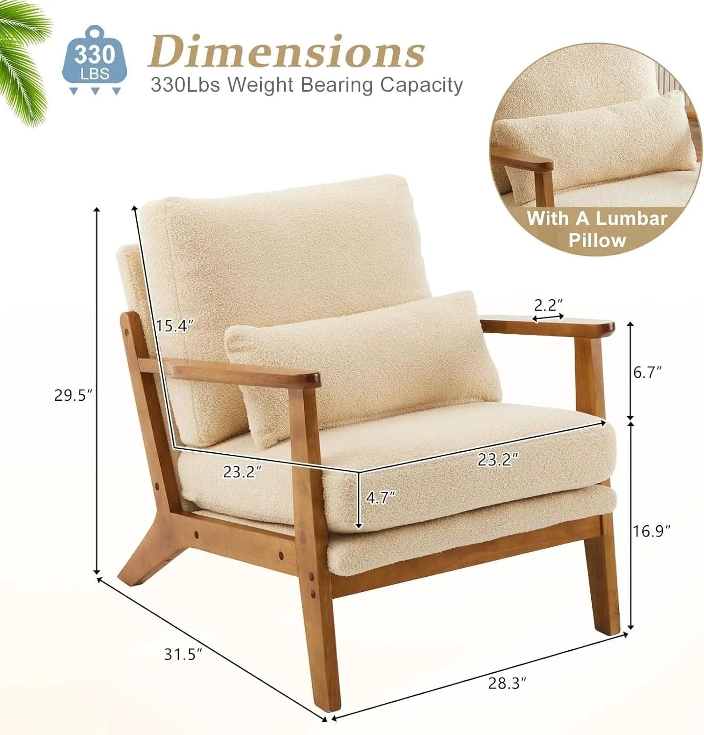 Solid Wood Armchair Khaki Teddy Velvet Upholstery With Pillow from PriceLows™
