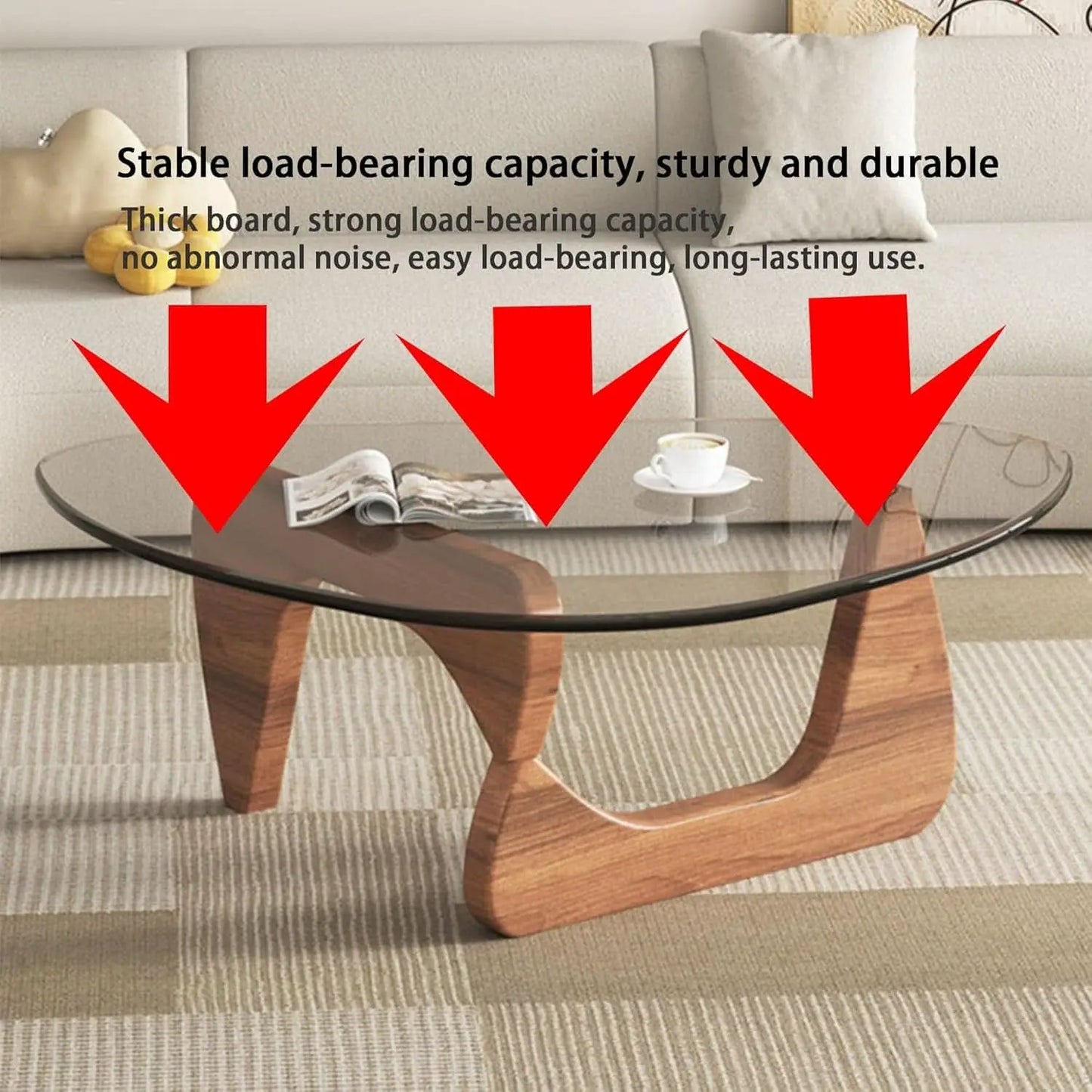 Walnut Clear Glass Oval Coffee Table Diameter 32.68 Inch from PriceLows™