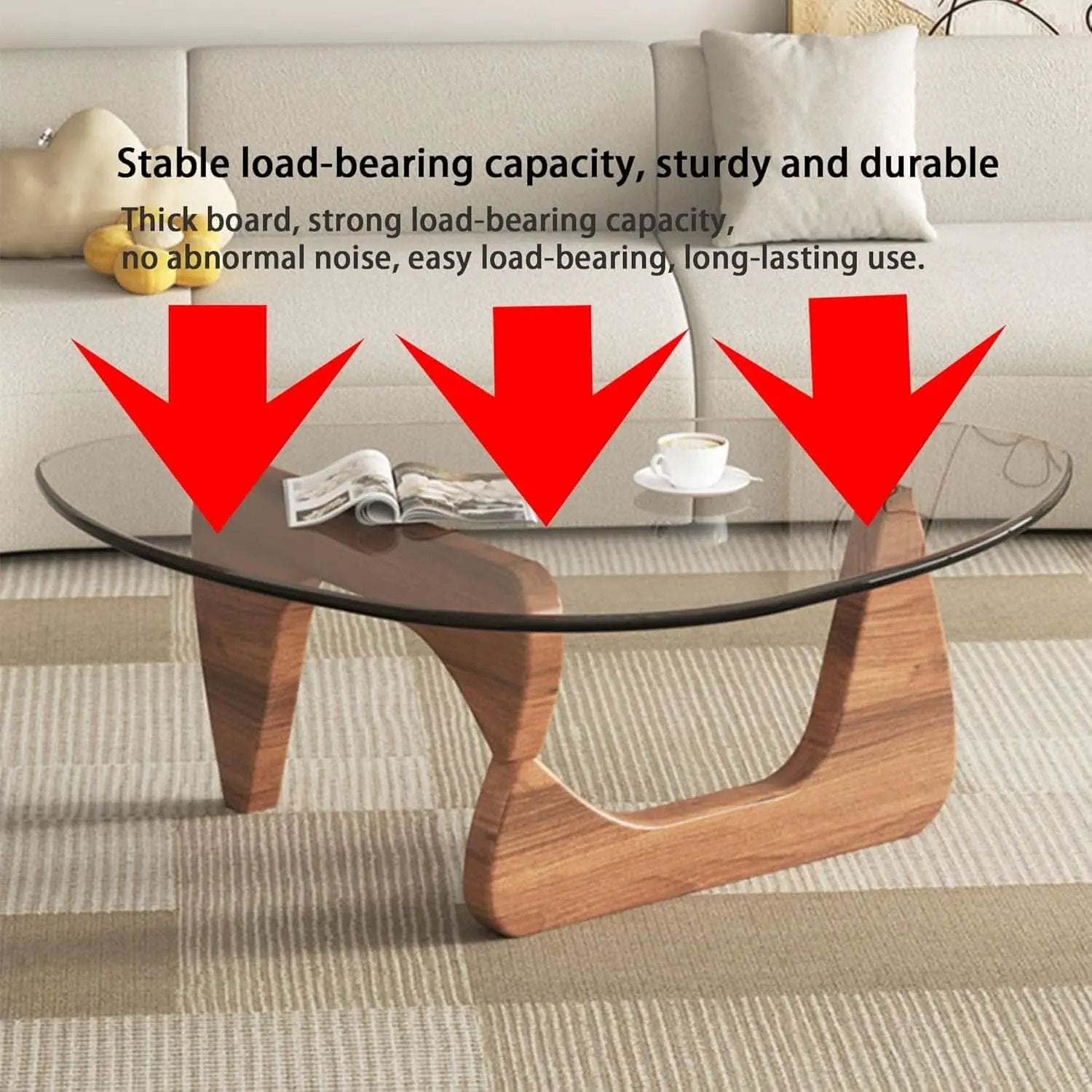 Walnut Clear Glass Oval Coffee Table Diameter 32.68 Inch from PriceLows™