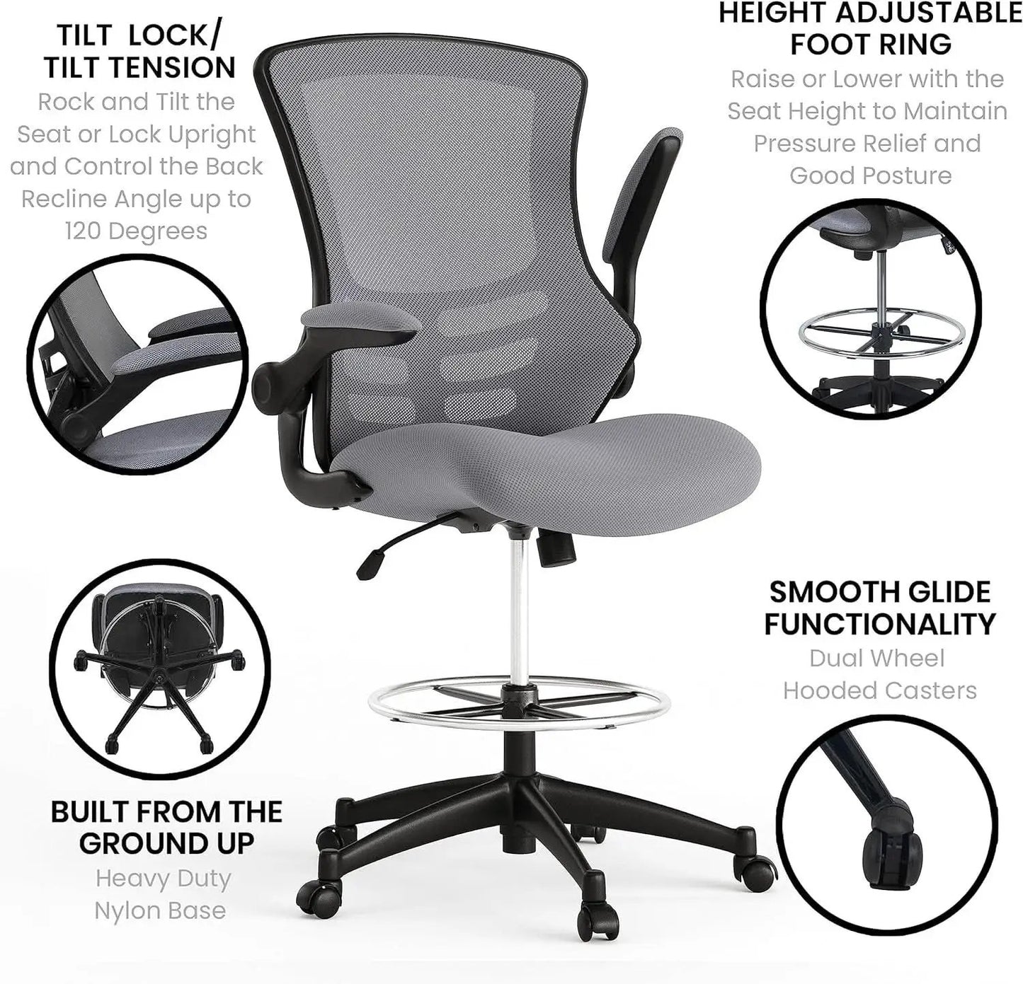 Kelista Mid Back Swivel Office Chair With Height Adjustable Dark Gray Mesh from PriceLows™