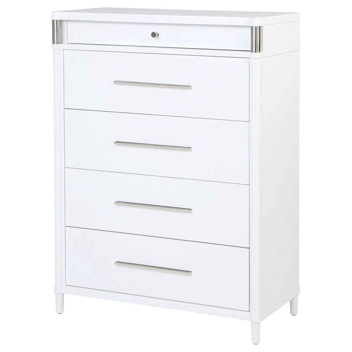 Gracemont 5-drawer Bedroom Chest of Drawers | 38 x 18 x 52.25 in | Rubberwood & Engineered Wood | White