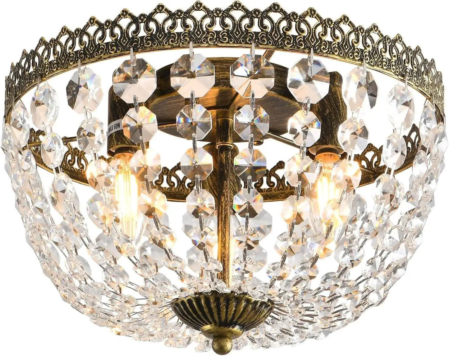 Three Light French Empire Crystal Chandelier Antique Bronze Dimmable Flush Mount from PriceLows™
