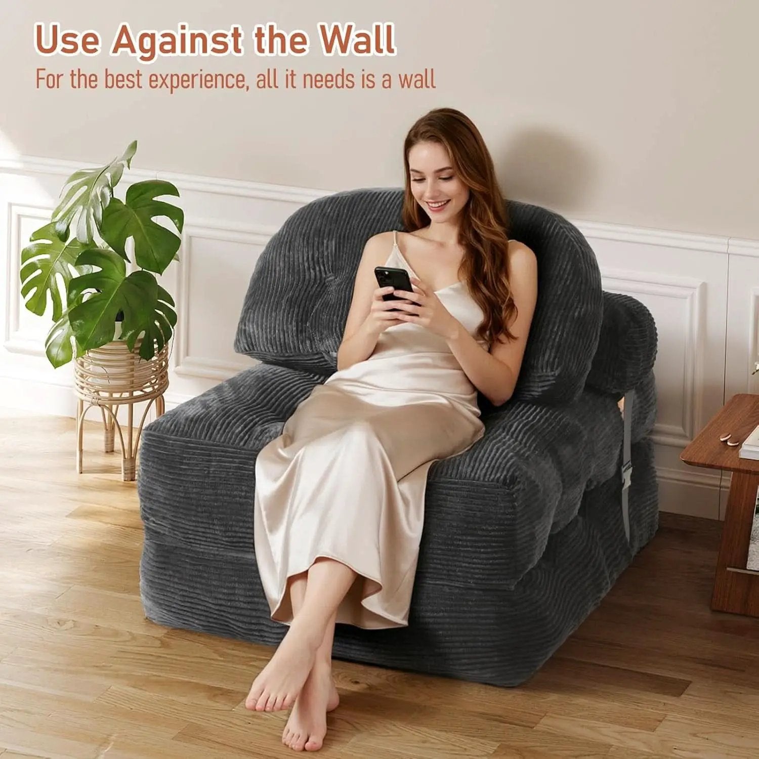 Dark Gray Folding Sofa Bed With Ergonomic Back Support from PriceLows™