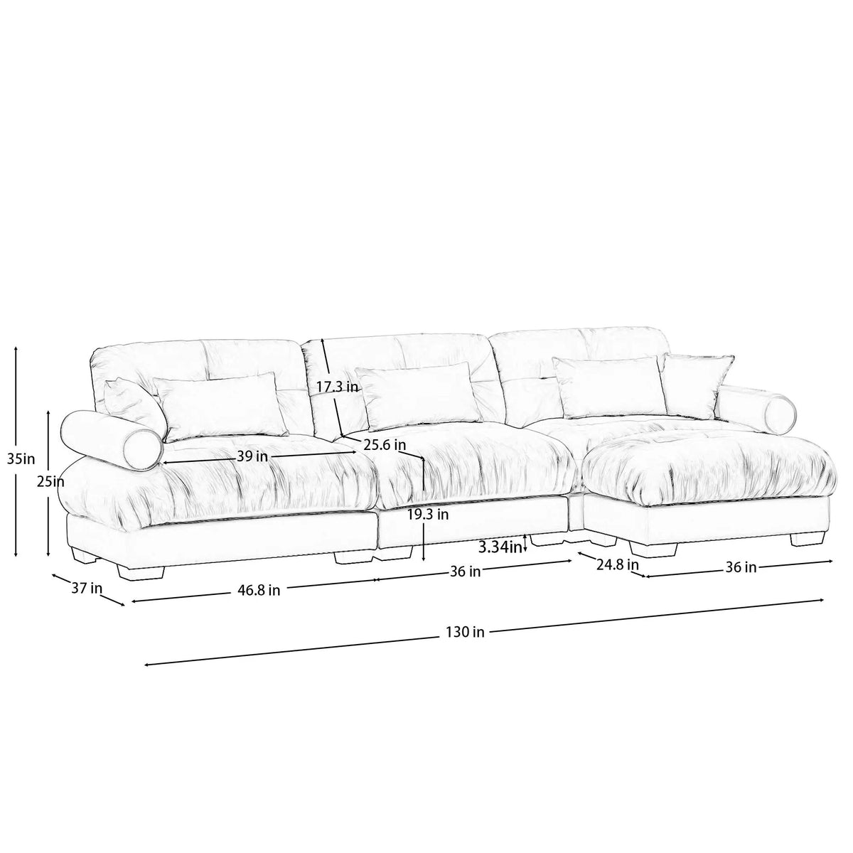 Modular Sectional Sofa | Deep Comfort Cushions | Vintage Fabric Ottoman