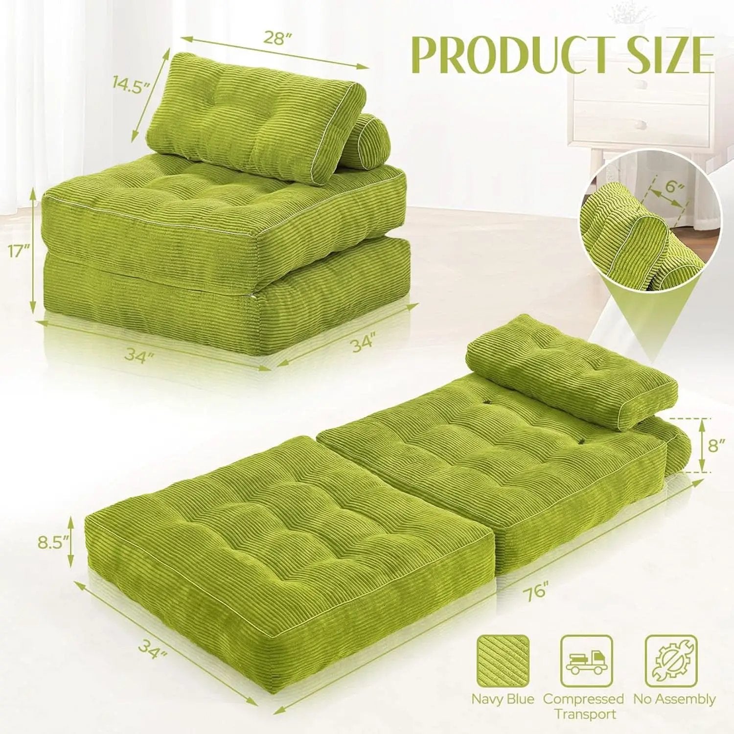 Emerald Convertible Sleeper Sofa Bed With Backrest from PriceLows™