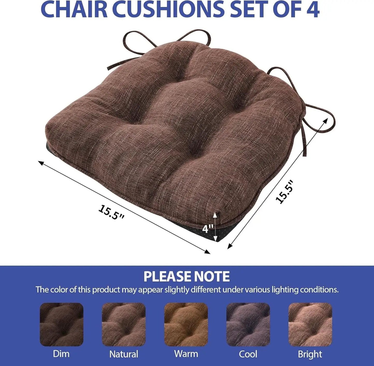 Tufted Memory Foam Dining Chair Cushions Set Of 4 Brown from PriceLows™