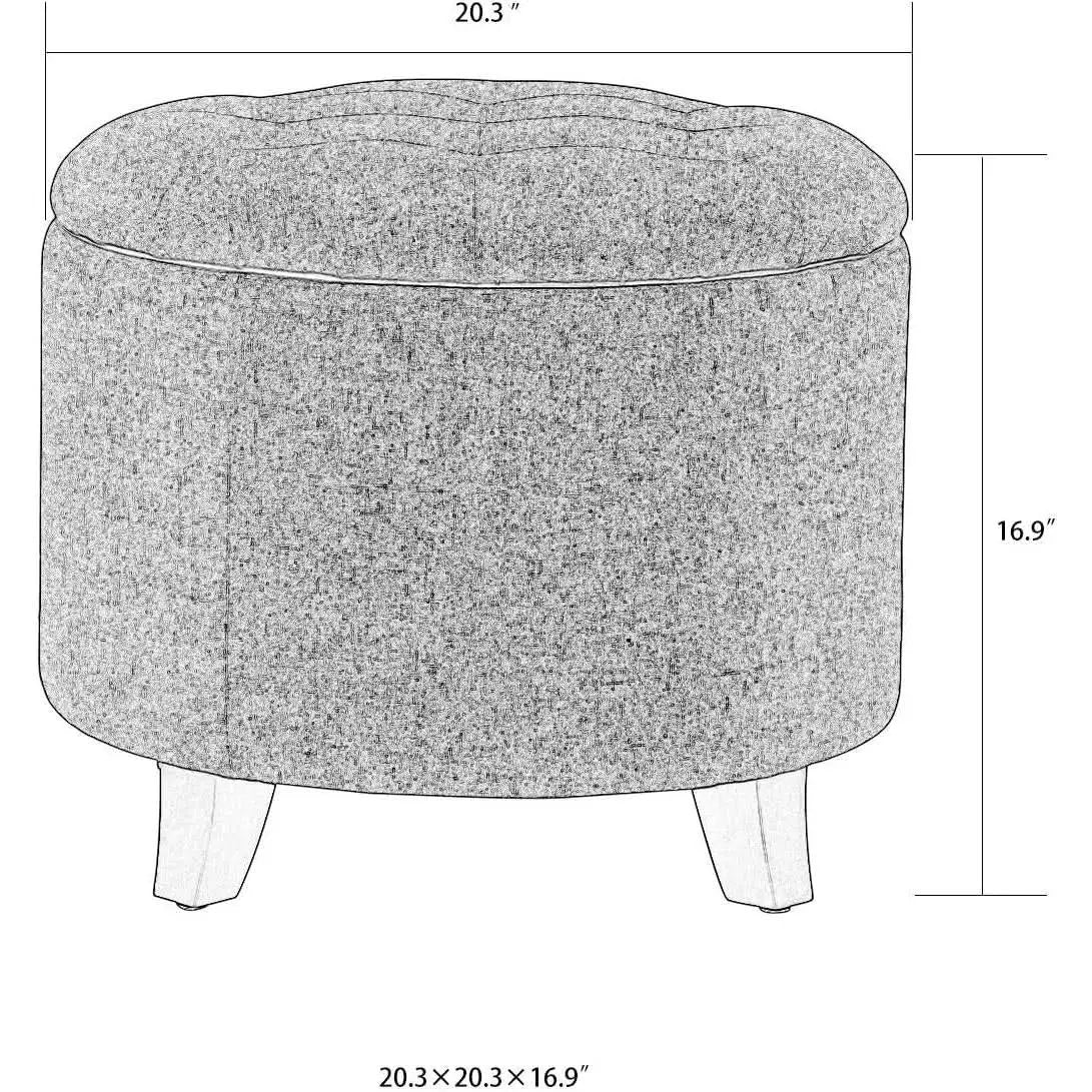 Gray Fabric Round Storage Ottoman With Button Tufting from PriceLows™