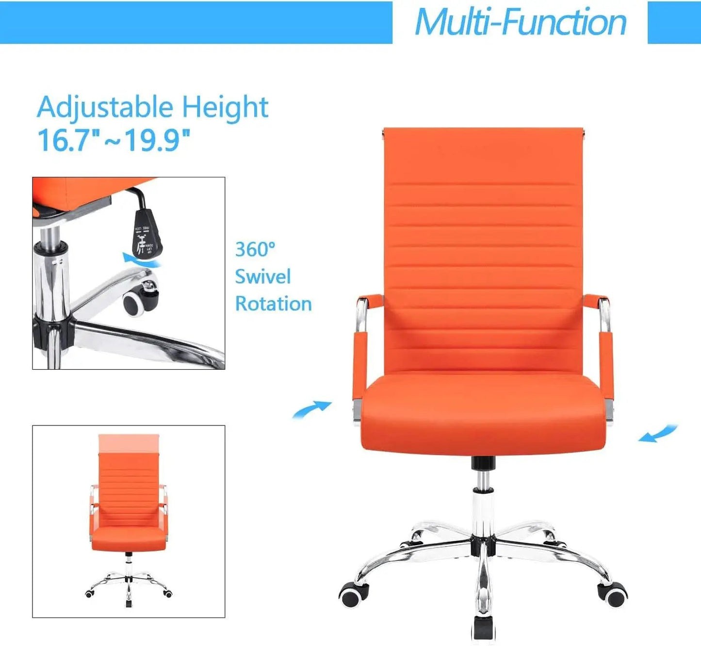 Orange Ribbed Leather Office Desk Chair Adjustable Height from PriceLows™