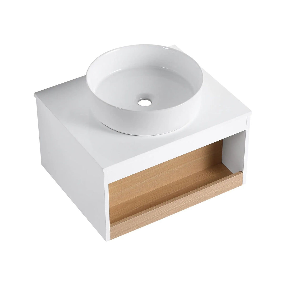 Floating Bathroom Vanity | Round Glossy Sink | Wall Mounted | Compact Design