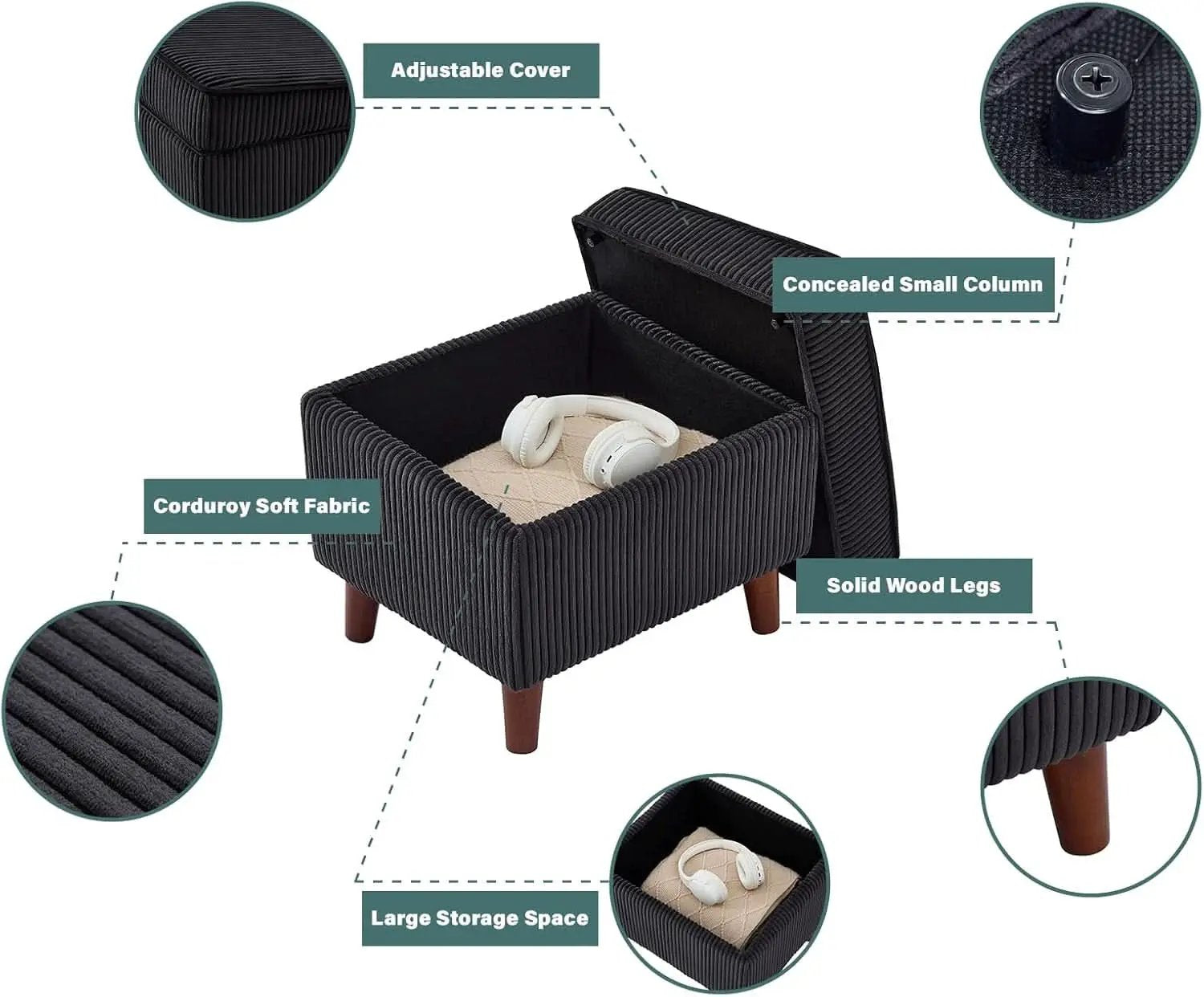 Storage Ottoman With Adjustable Lid Footrest Charcoalgray from PriceLows™