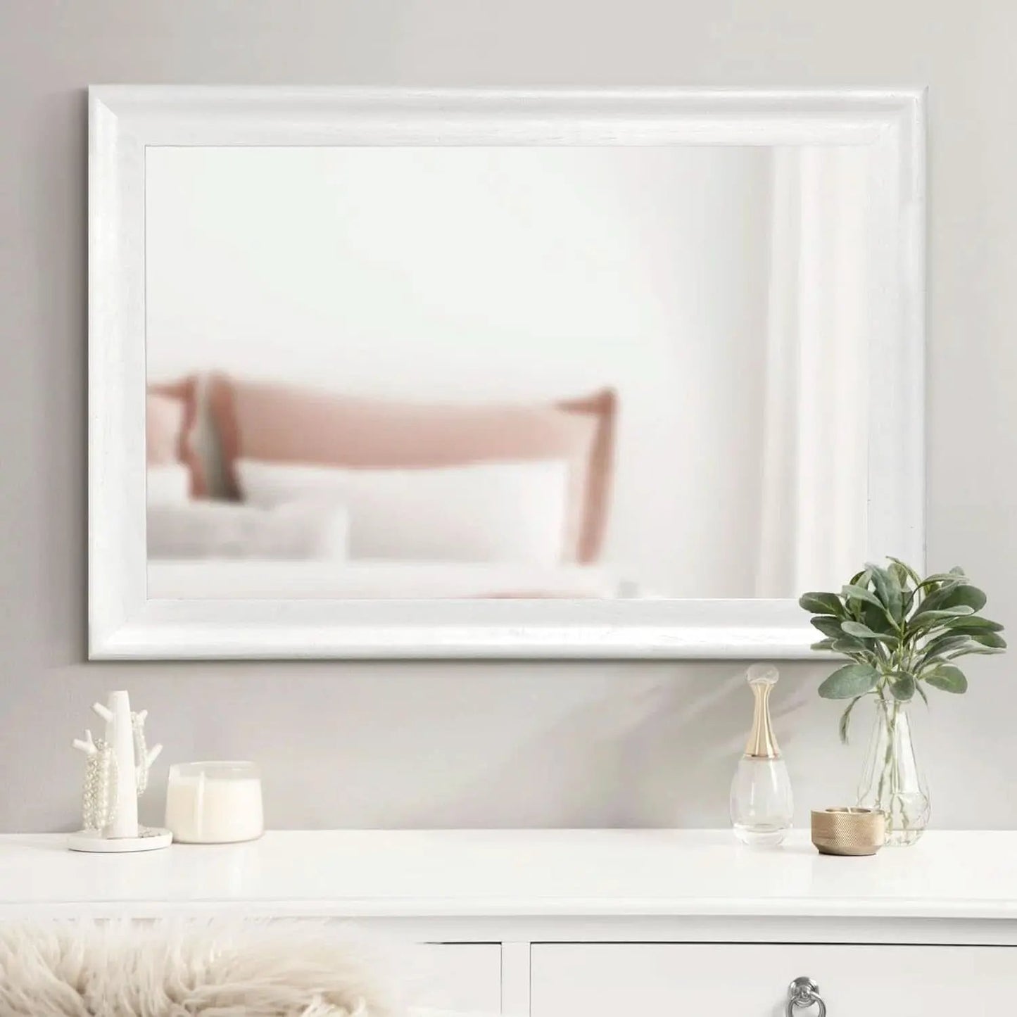 Rectangular White Wood Wall Mirror 24x36 Inches Bathroom