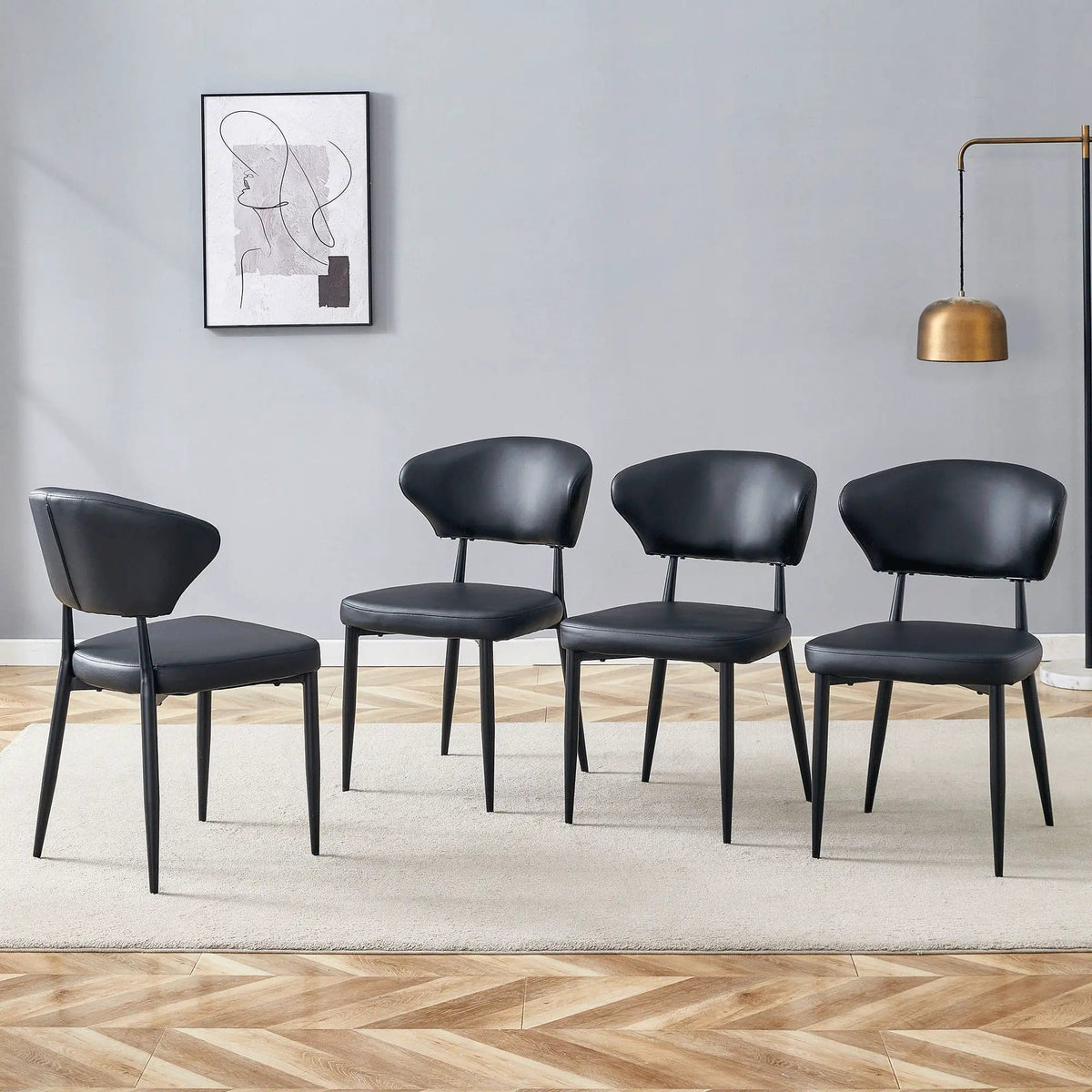 Minimalist Ergonomic Dining Chair With Curved Backres (Set of 4) | 2 Pieces | Metal | Dining Room