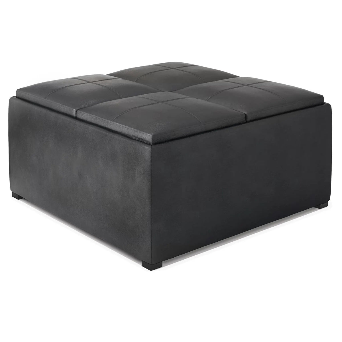Avalon Upholstered Storage Ottoman | Vegan Leather | Four Flip Over Serving Trays | 35 Inch Width