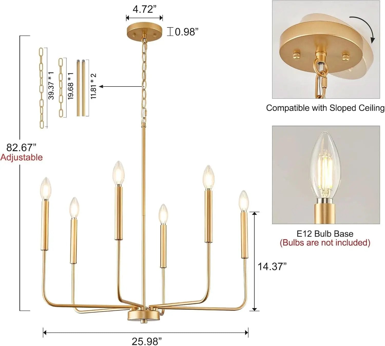 Gold 6 Light Candle Chandelier For Dining Room Modern from PriceLows™
