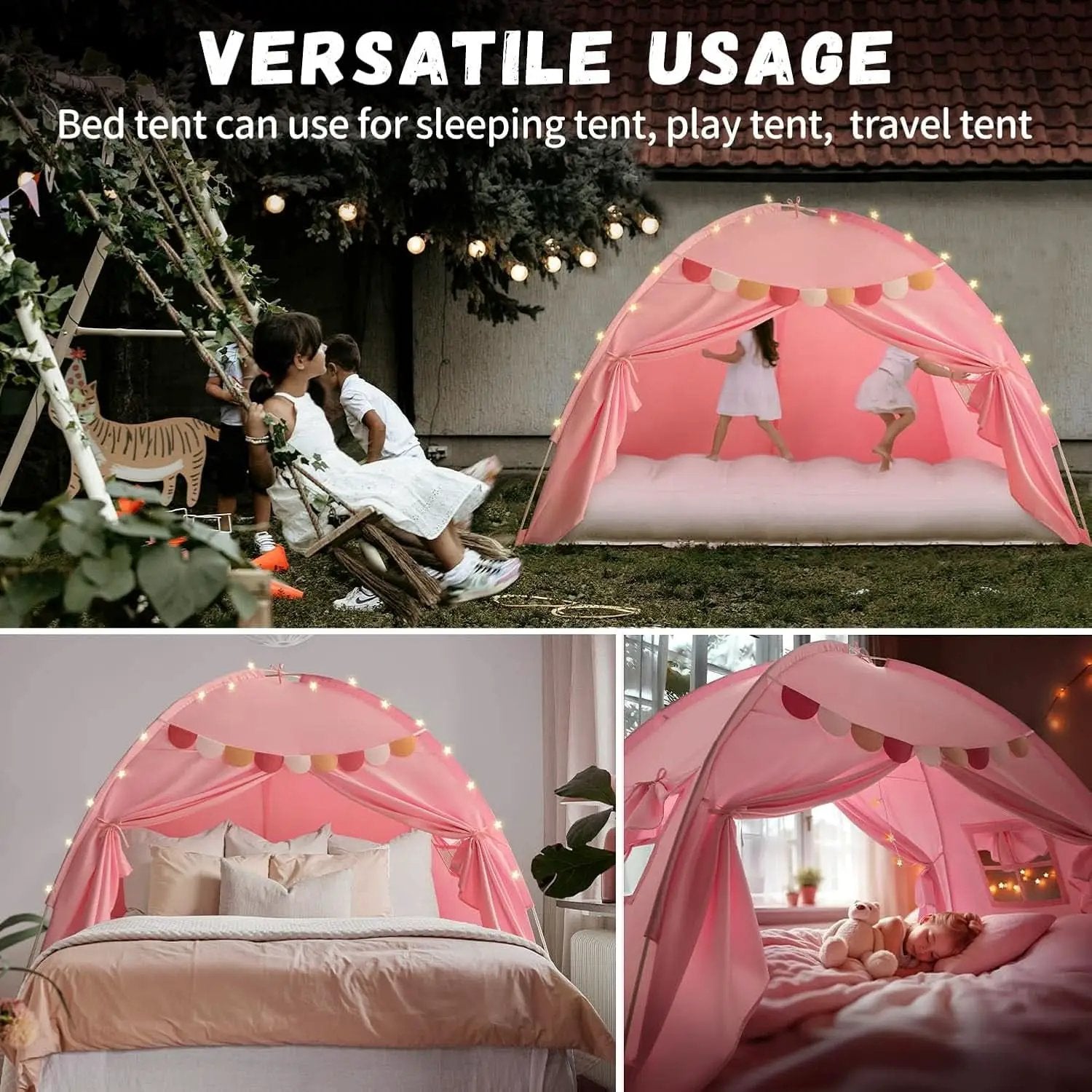 Pink Twin Bed Tent Blackout PrivacyShield Multifunctional from PriceLows™