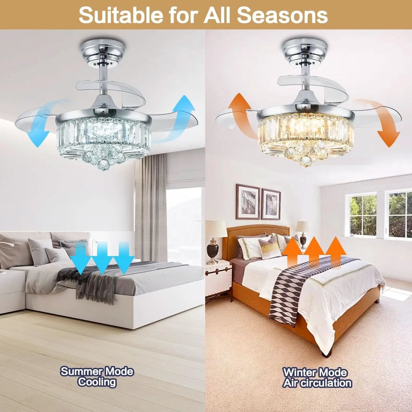 30 Inch Crystal Chandelier Ceiling Fan With Retractable Blades from PriceLows™