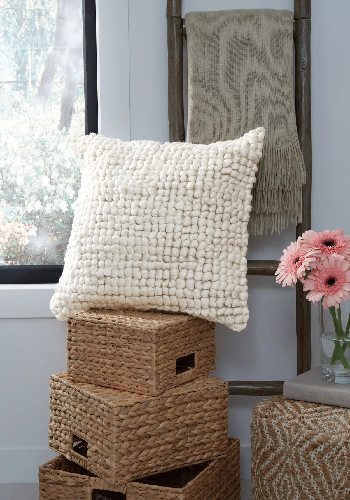 Aavie Throw Pillow | Looped Textured Design | 20 x 20 Inch | Relaxed Style