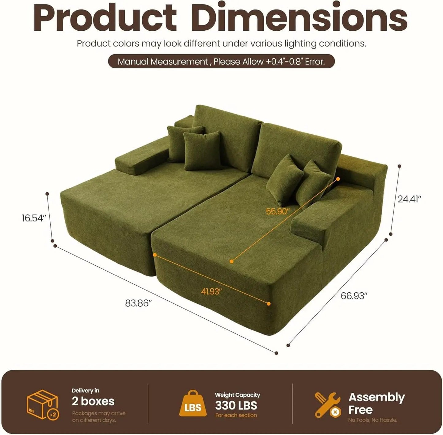 Green Cloudlike Velvet Oversized Double Chaise Lounge from PriceLows™