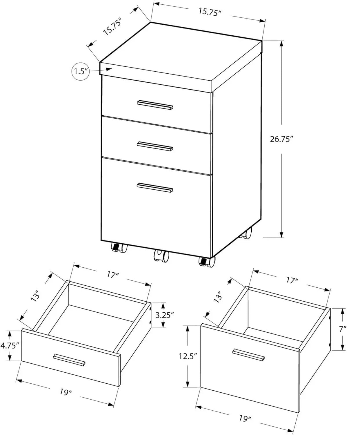 White Hollow Core 3 Drawer File Cabinet On Castors from PriceLows™