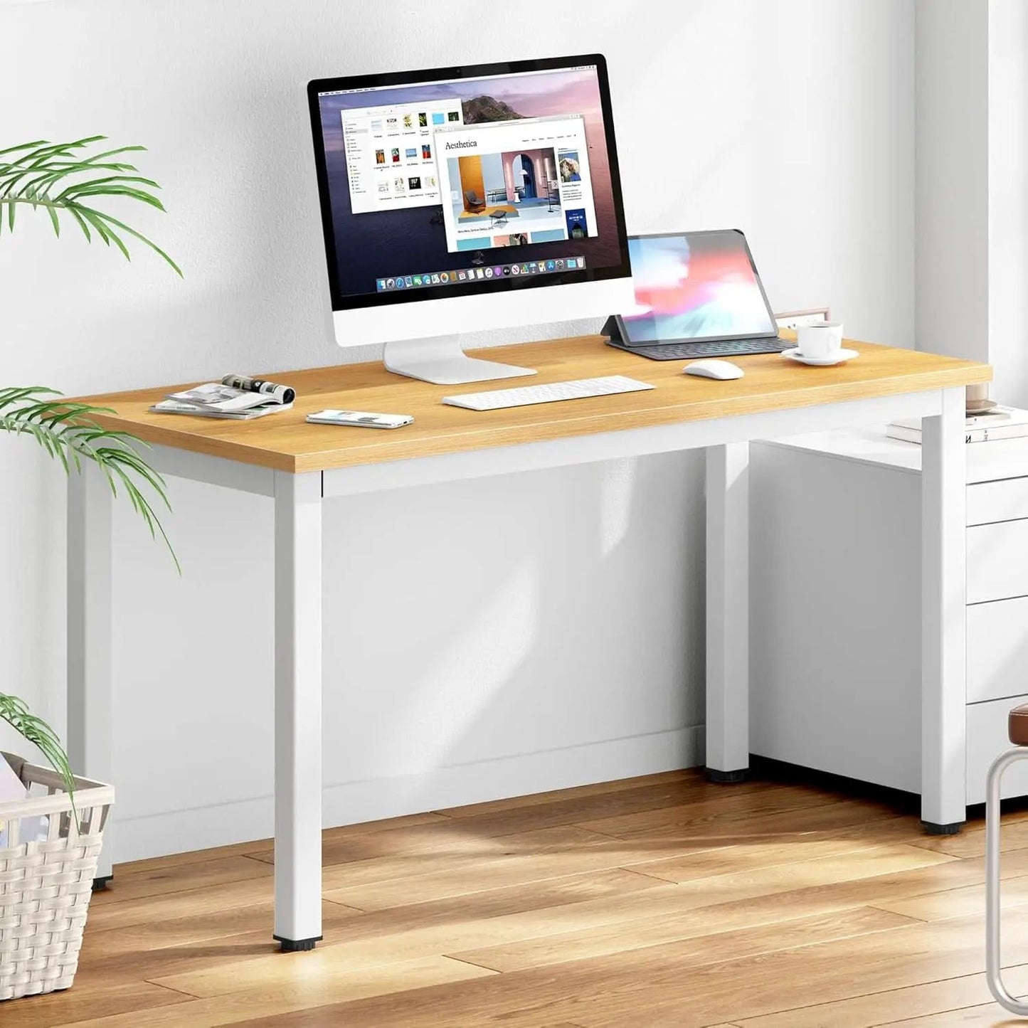 120cm Teak Wood White High Gloss Finish Desk Stability from PriceLows™