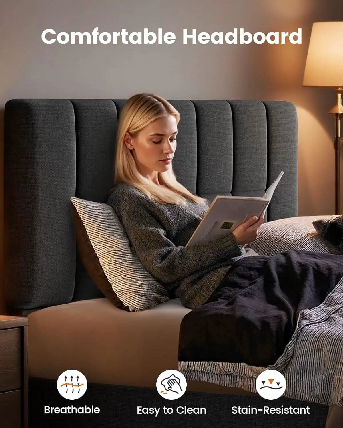 Full Size Upholstered Bed Frame With Adjustable Headboard from PriceLows™