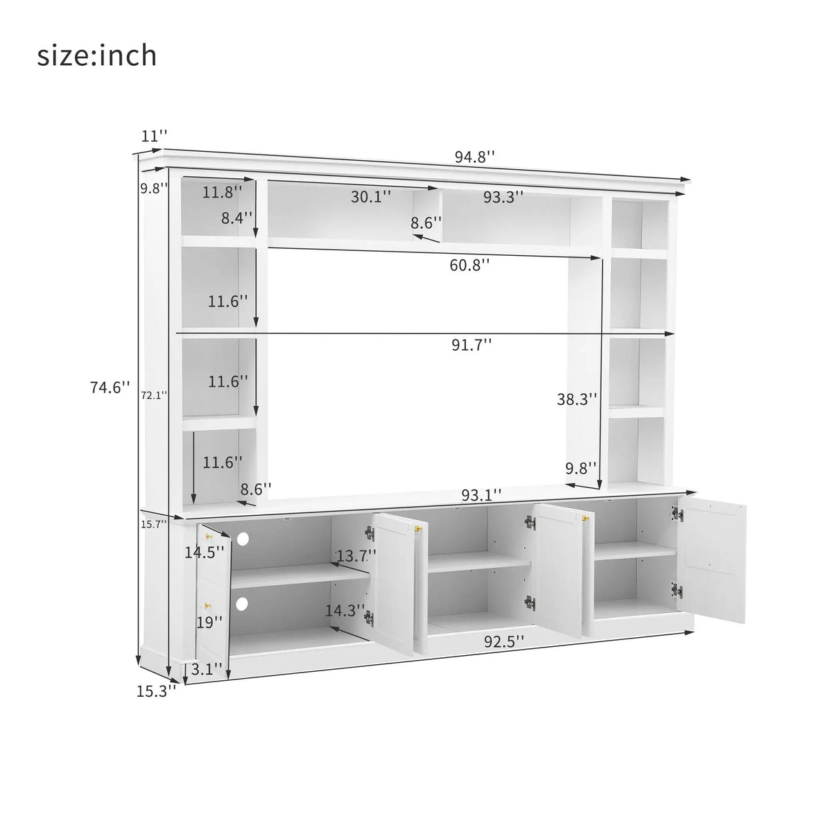 TV Stand With Bookcase | 3 Adjustable Shelves | Fits 70 Inch