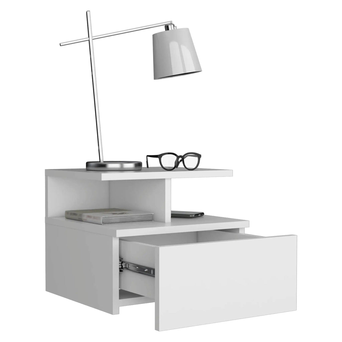 Flopini Floating Nightstand With 1 Drawer, Compact Size | 13.23 x 14.02 x 11.61 in | 1-Drawer | White