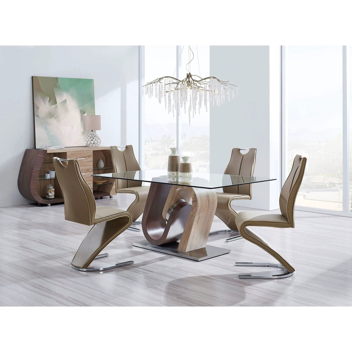 Tony Dining Table | 70.87 x 39.37 x 29.92 in | Walnut & Stainless Steel | Brown / Beige