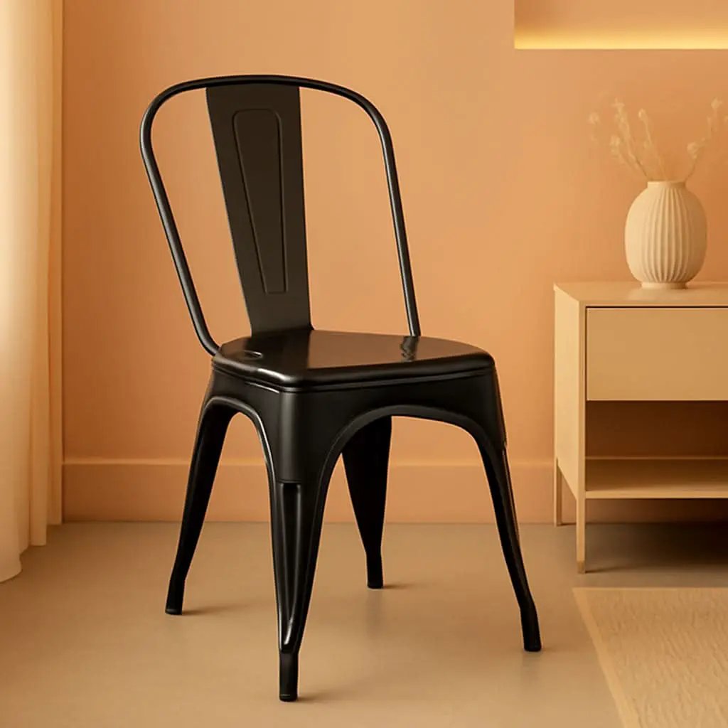 Stackable Tolix Style Metal Dining Chair Black Set of 4 from PriceLows™