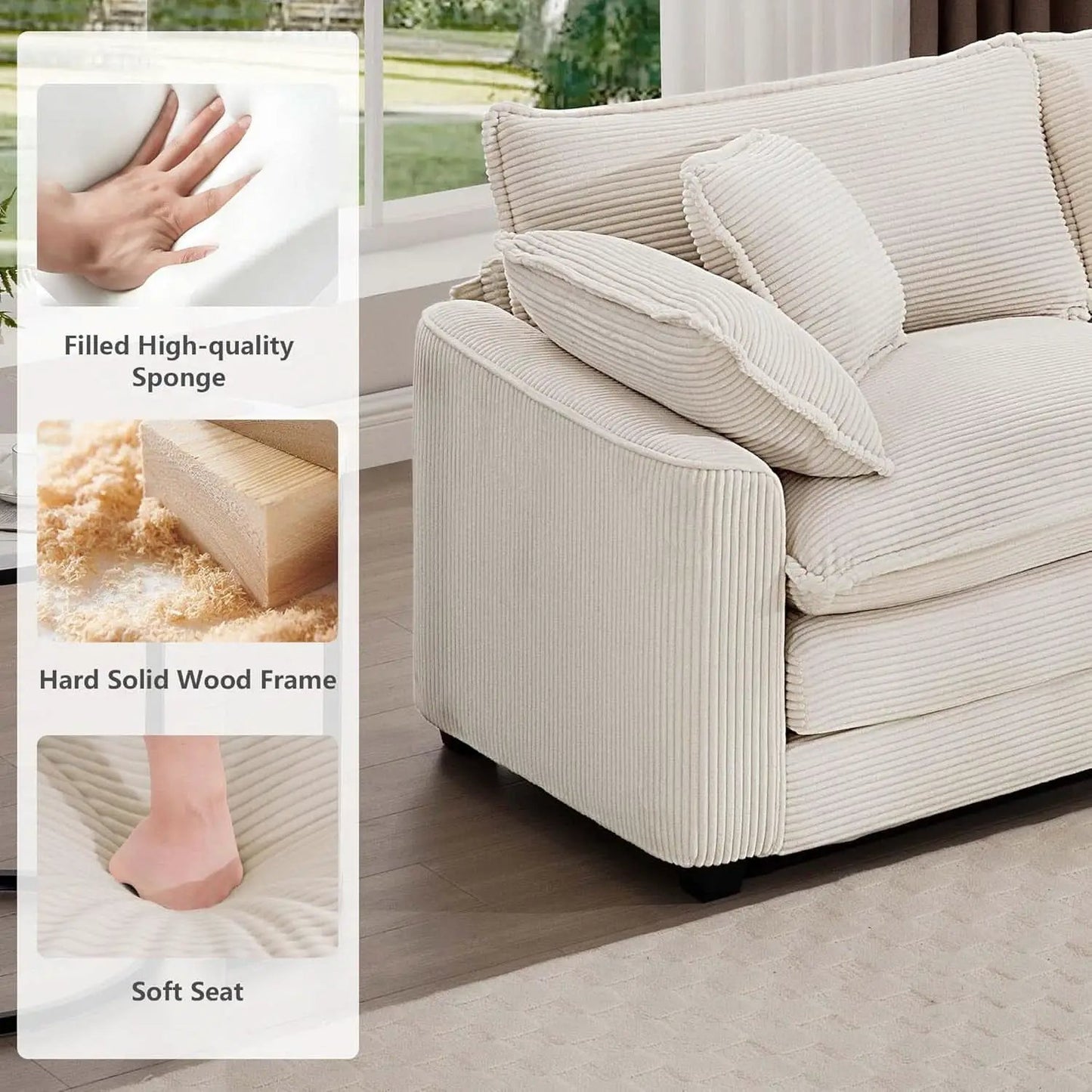 Oversized 2 Piece Sofa Set Beige 3 Seater And Loveseat from PriceLows™