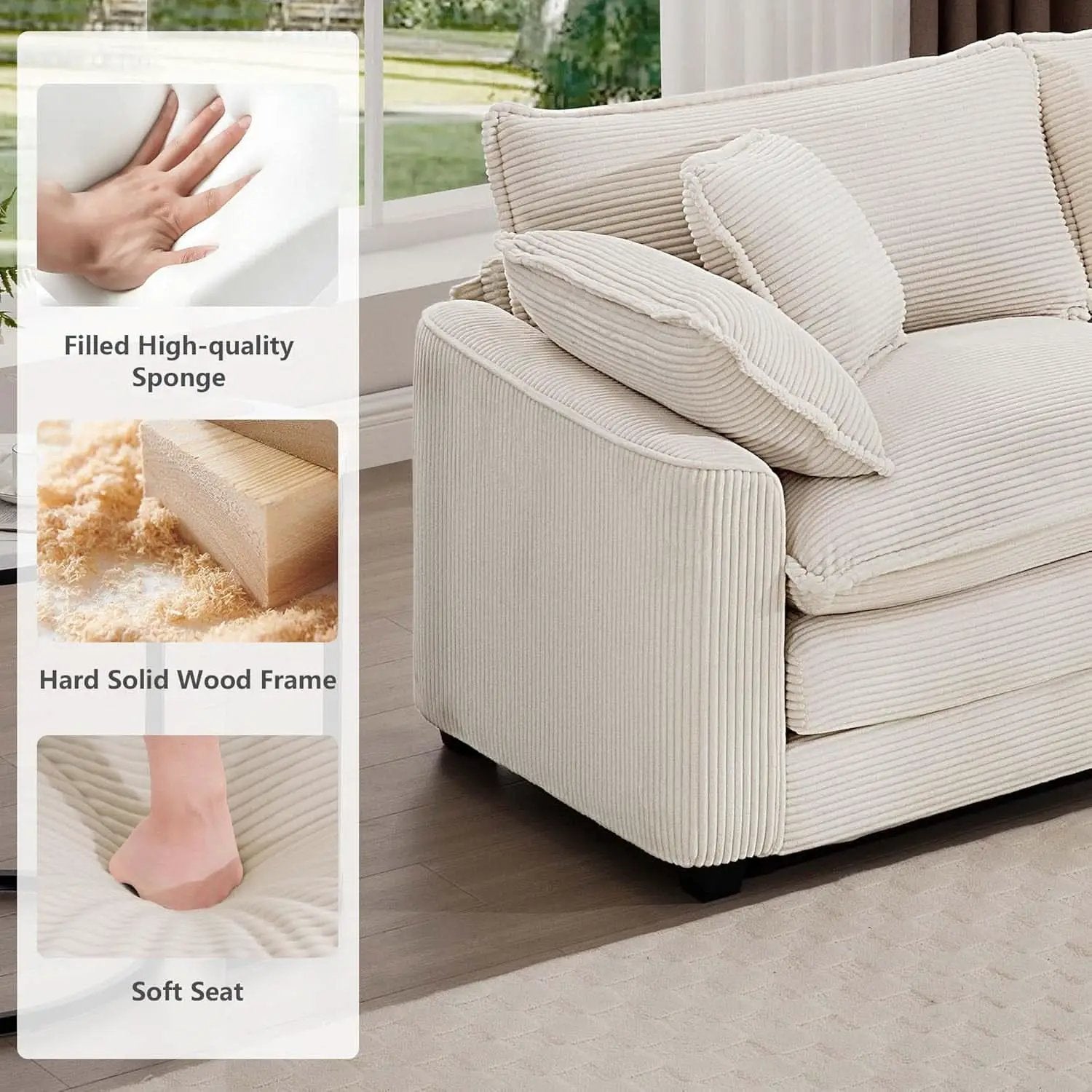 Oversized 2 Piece Sofa Set Beige 3 Seater And Loveseat from PriceLows™