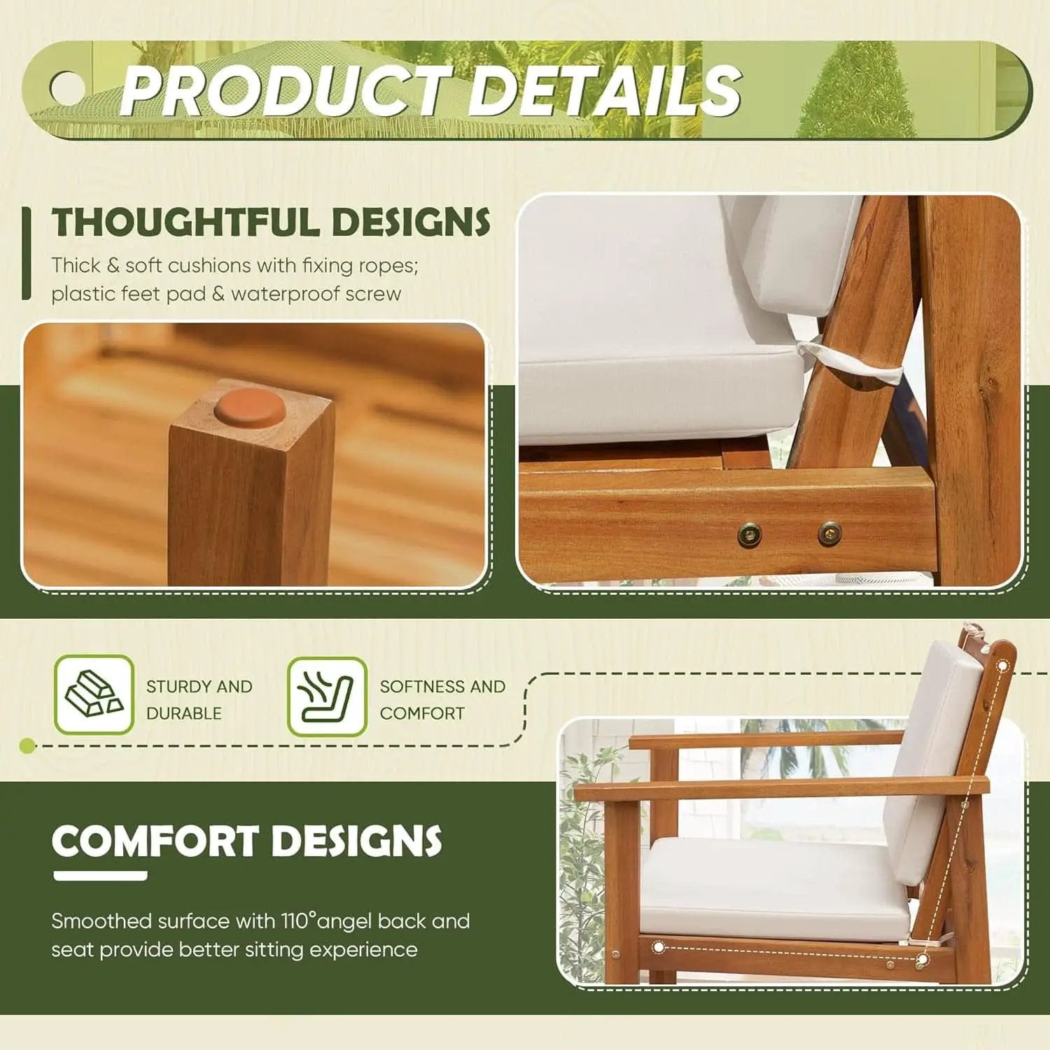 Acacia Wood 4 Piece Patio Conversation Set With Cushions from PriceLows™