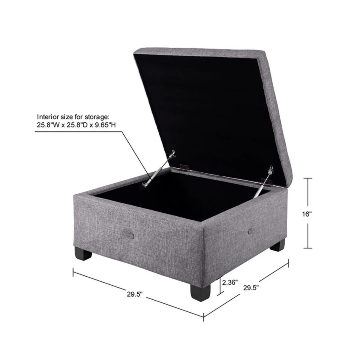 Aspen Storage Ottoman | Soft Close Lid | Button Tufted Fabric | 29.5 Inch Width